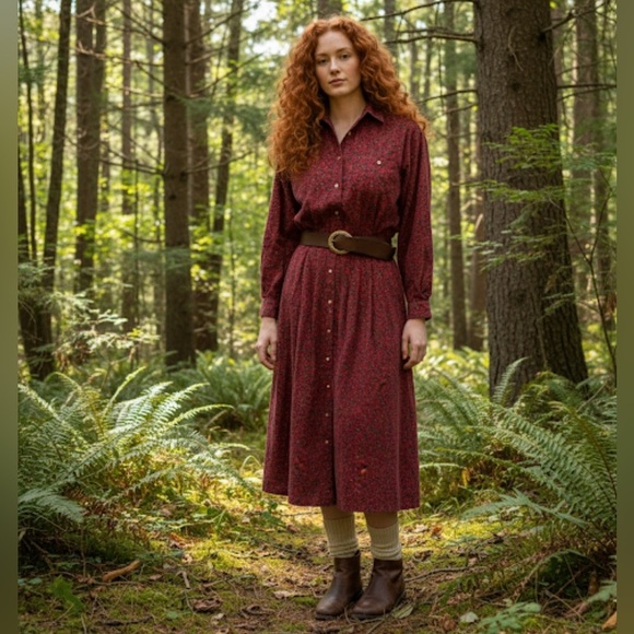 Eddie Bauer Vintage Floral Corduroy Maxi Dress SZ Small Petite - Picture 1 of 11